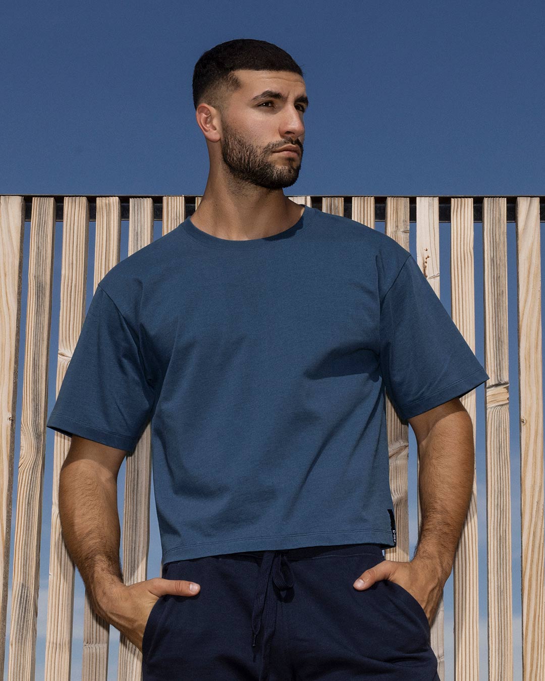 Mid Weight Cropped Boxy T-Shirt Denim Blue