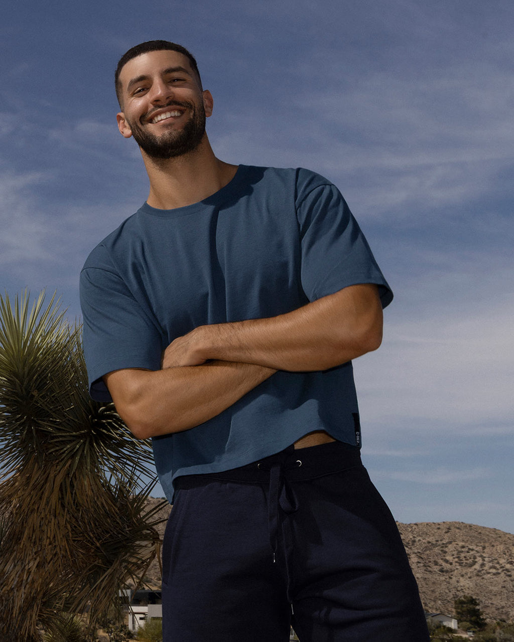 Mid Weight Cropped Boxy T-Shirt Denim Blue