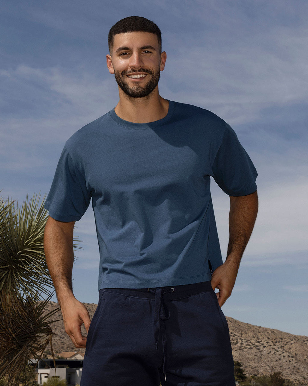 Mid Weight Cropped Boxy T-Shirt Denim Blue