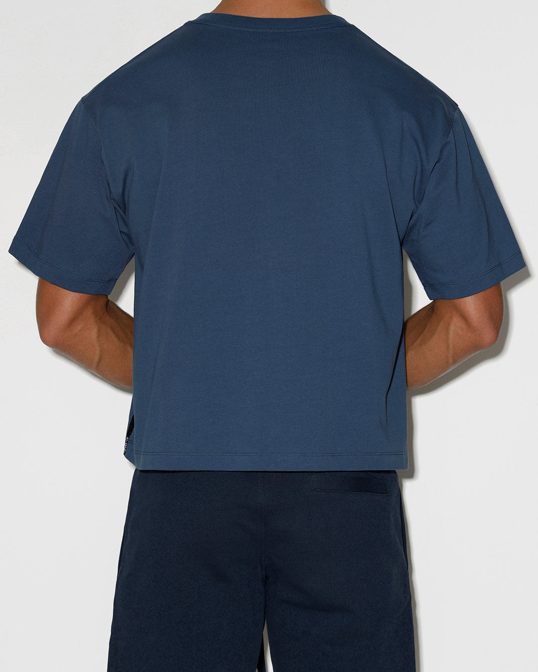 Mid Weight Cropped Boxy T-Shirt Denim Blue