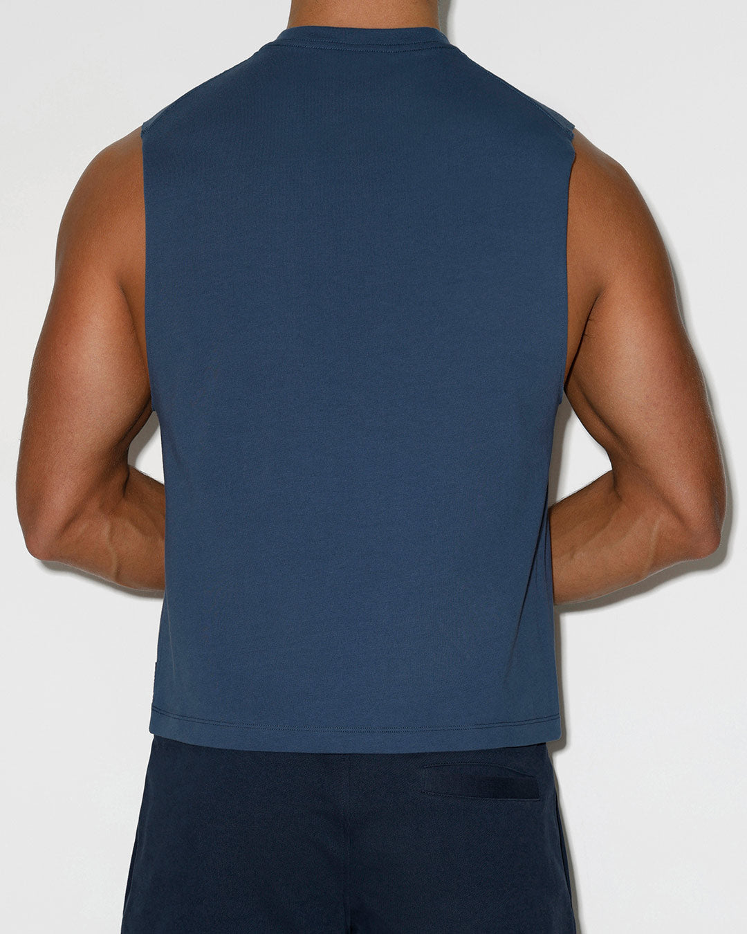 Mid Weight Cropped Sleeveless Denim Blue