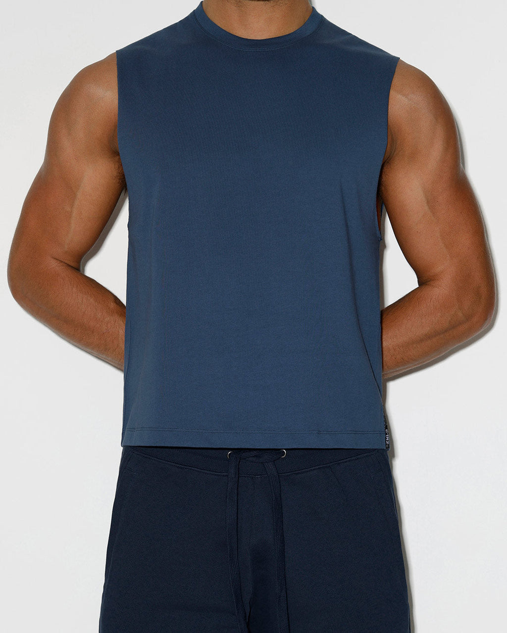Mid Weight Cropped Sleeveless Denim Blue