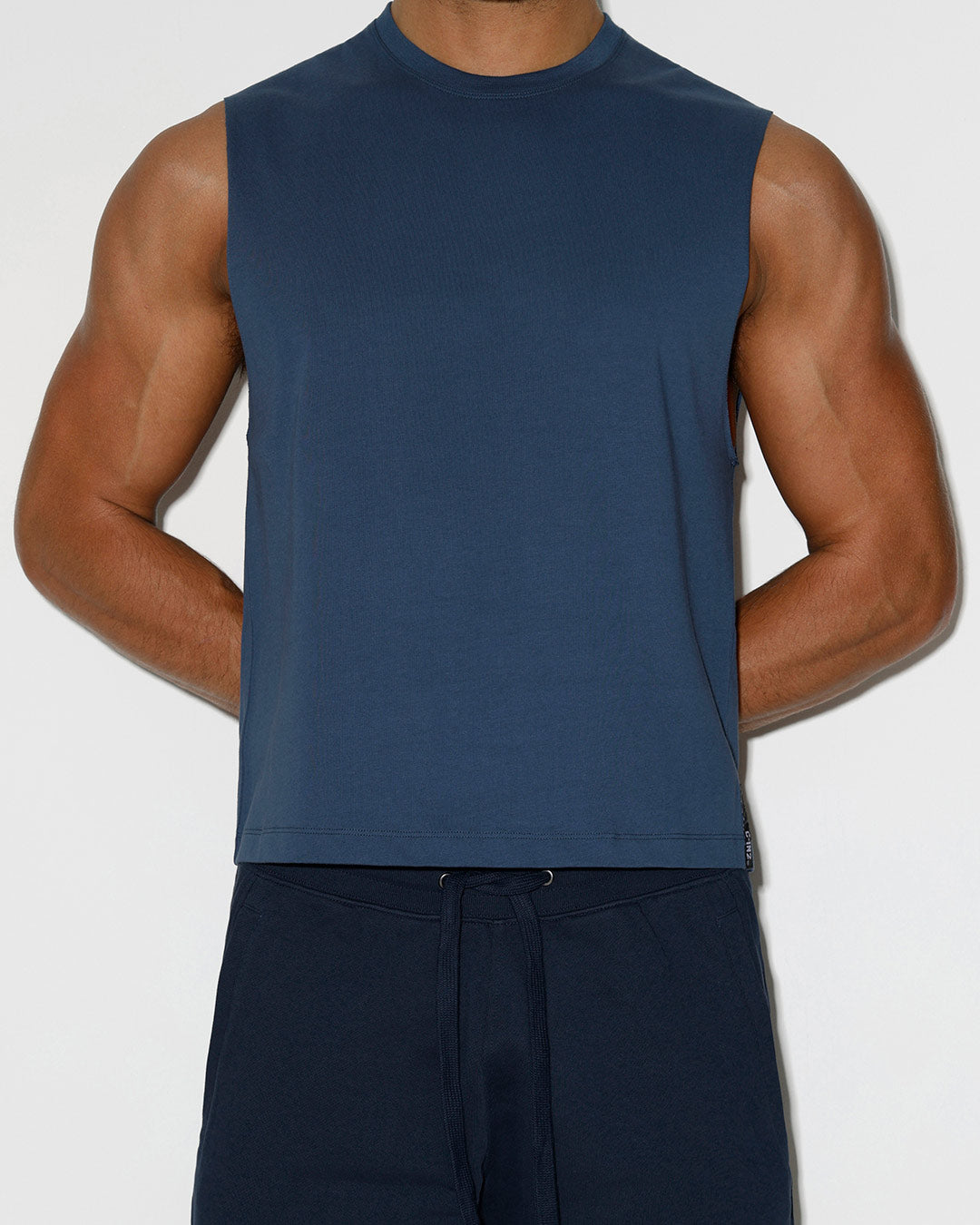 Mid Weight Cropped Sleeveless Denim Blue