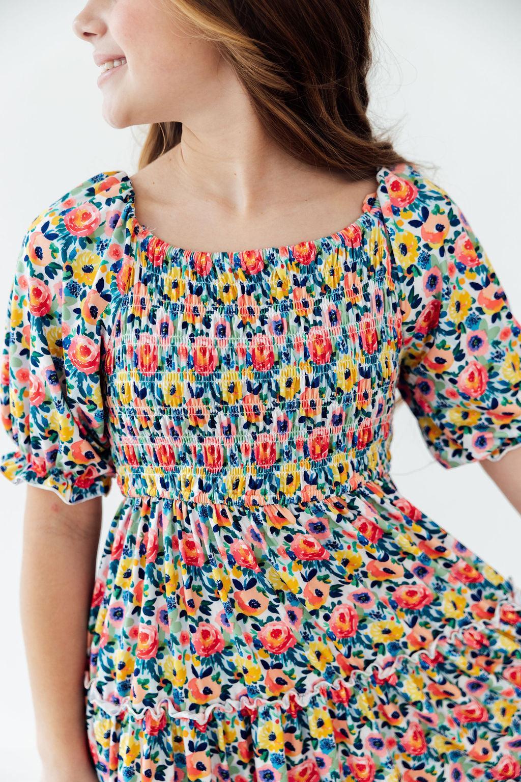 SALE Beautiful Blossoms Smocked Ruffle Dress