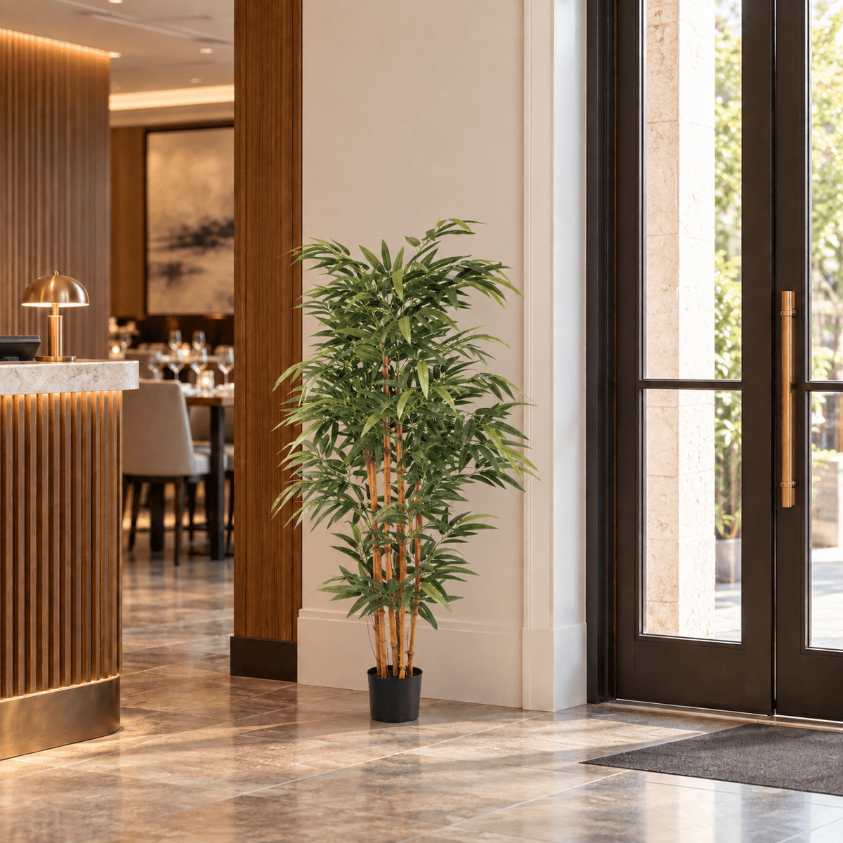 Potted Bamboo Natural Trunk Artificial Tree 59.1in