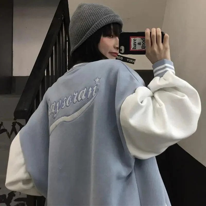 New Elegance Spring Autumn Coat Baseball Bomber Jacket Loose Letter R Men Women Couples Tops Plus Size Jackets Streetwear