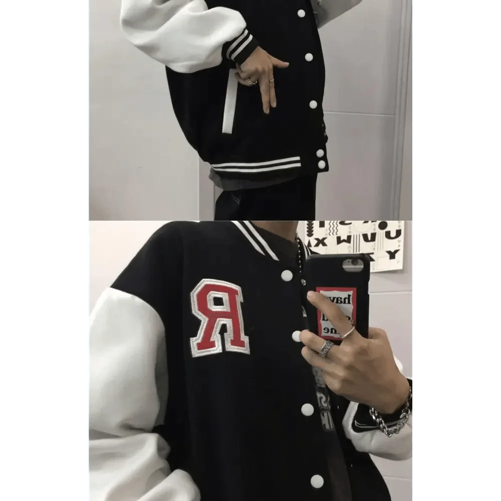 New Elegance Spring Autumn Coat Baseball Bomber Jacket Loose Letter R Men Women Couples Tops Plus Size Jackets Streetwear