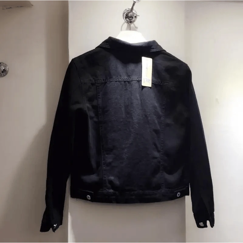 New Stunning Long Sleeve Winter Slim White Black Jeans Top For Women Solid Denim Jacket Women Short Overcoat For Ladies