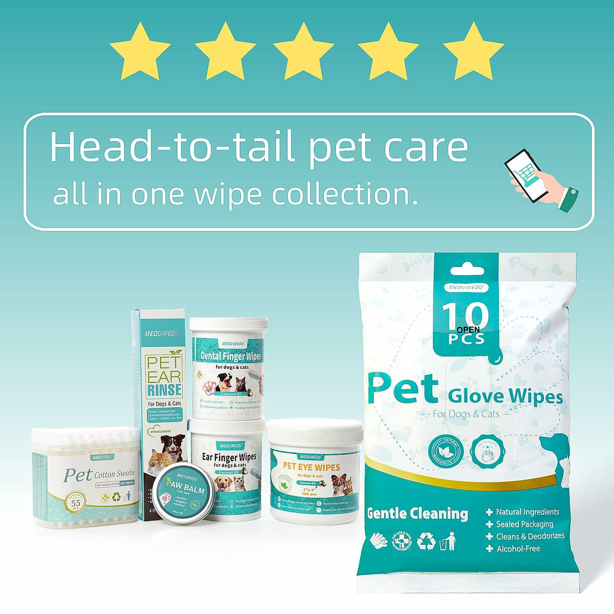 BestBy09/26 MEDUWEDU Dog & Cat Eye Wipes 120 Count Peach Scent Grooming Care