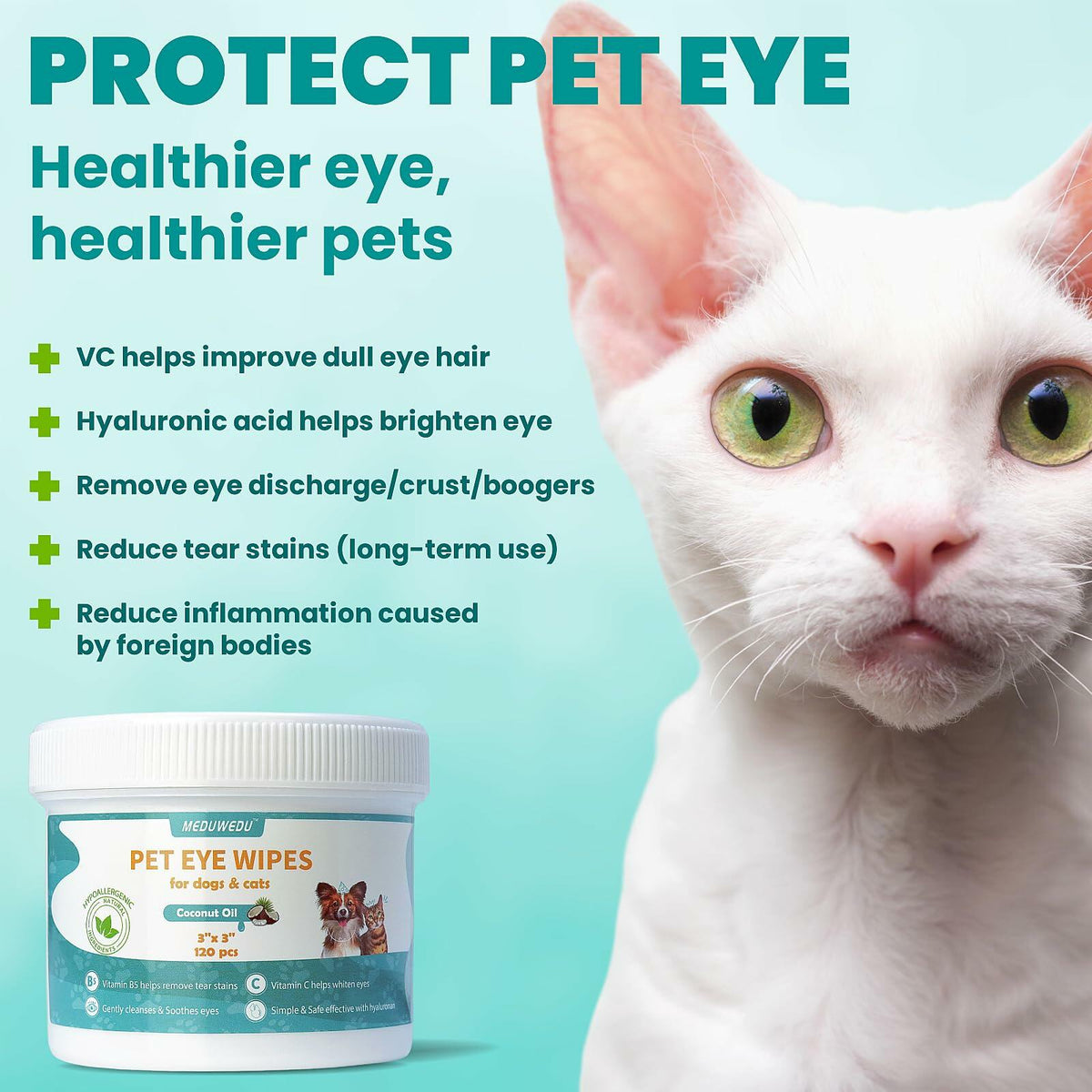 BestBy09/26 MEDUWEDU Dog & Cat Eye Wipes 120 Count Peach Scent Grooming Care