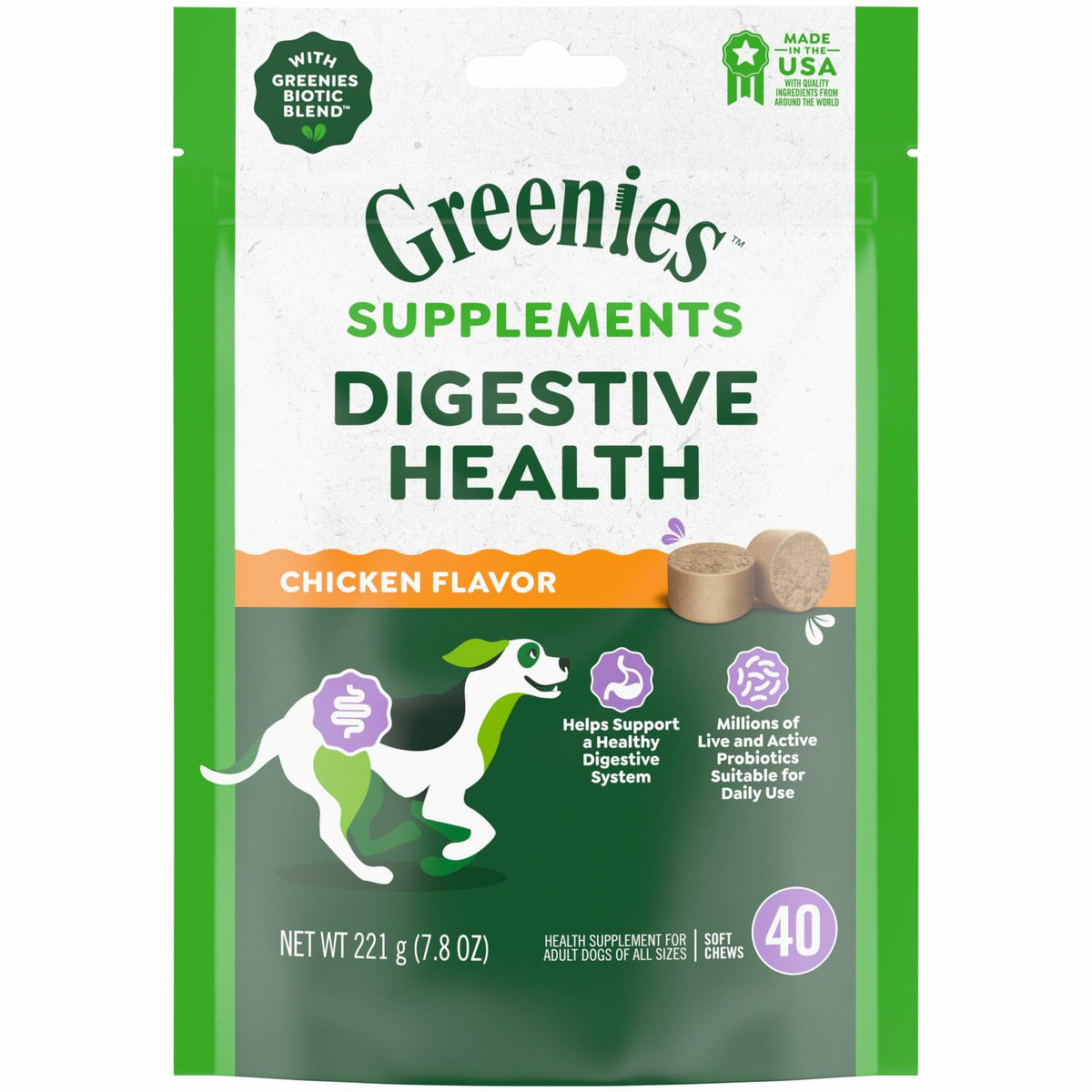 BestBy01/25 Greenies Digestive Health Probiotics DogTreats Chicken 7.8oz 40ct
