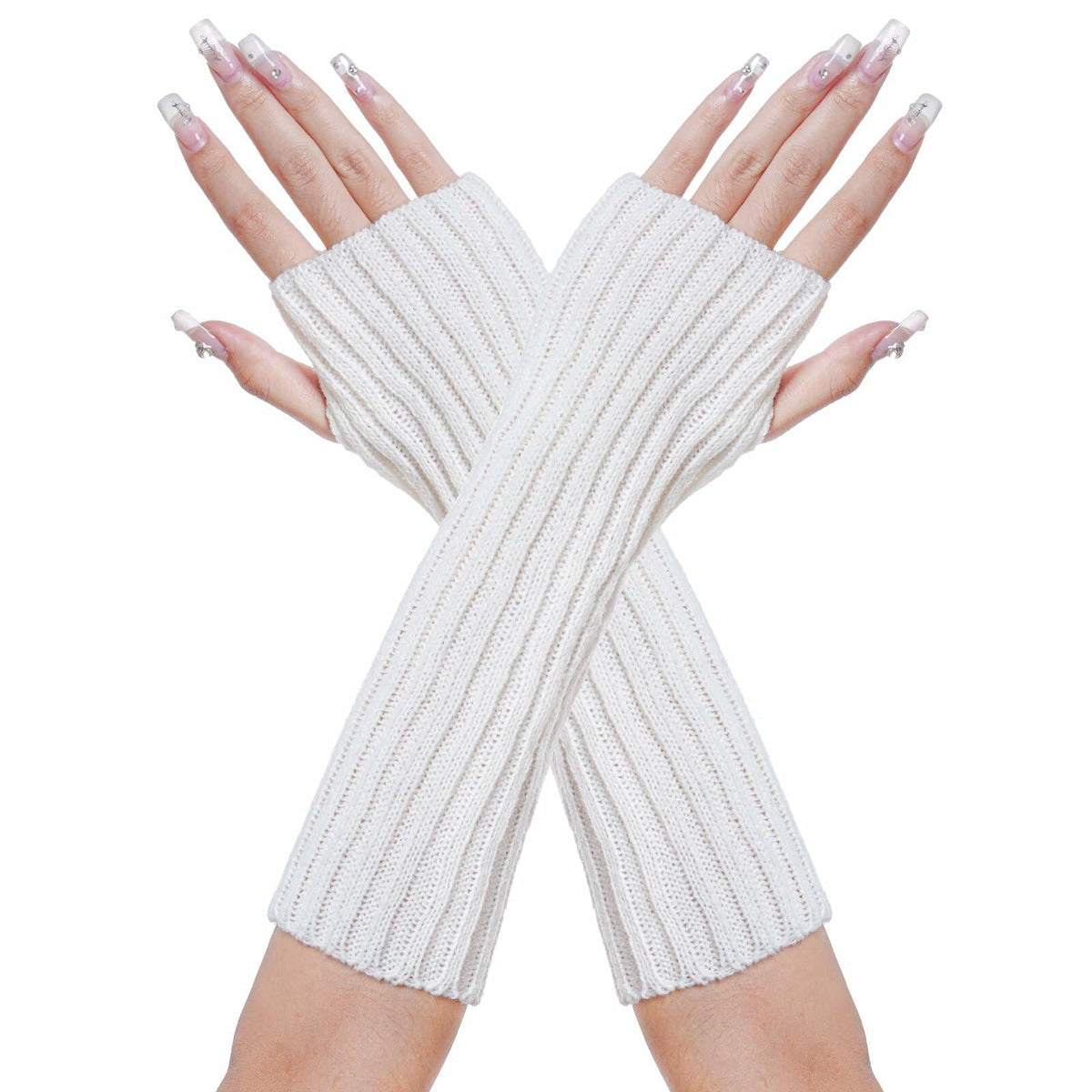 Hmxpls Knitted Kawaii Arm Warmers Wrist Warmers Women White