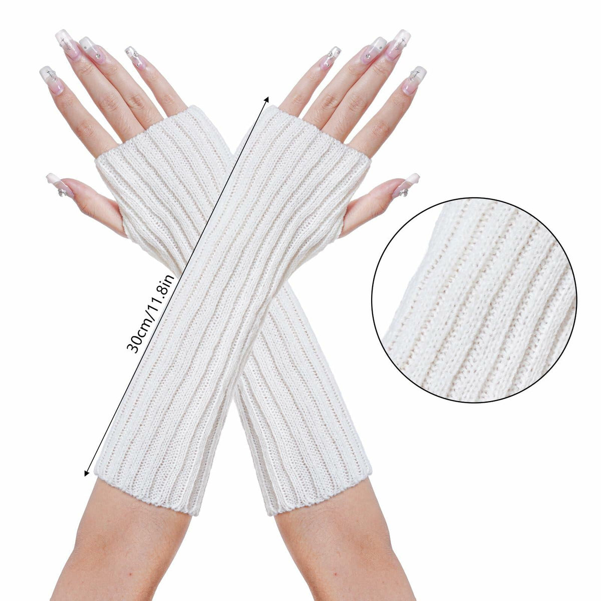 Hmxpls Knitted Kawaii Arm Warmers Wrist Warmers Women White