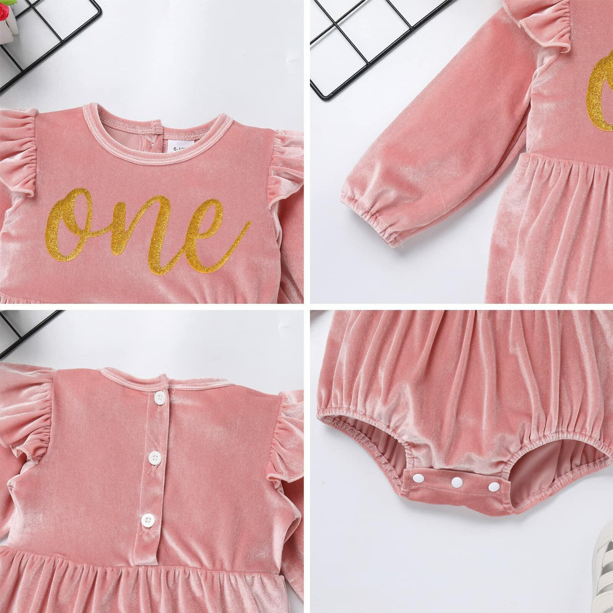 Infant Baby Girl Velvet Romper Pink Christmas Outfit Size 6-12M