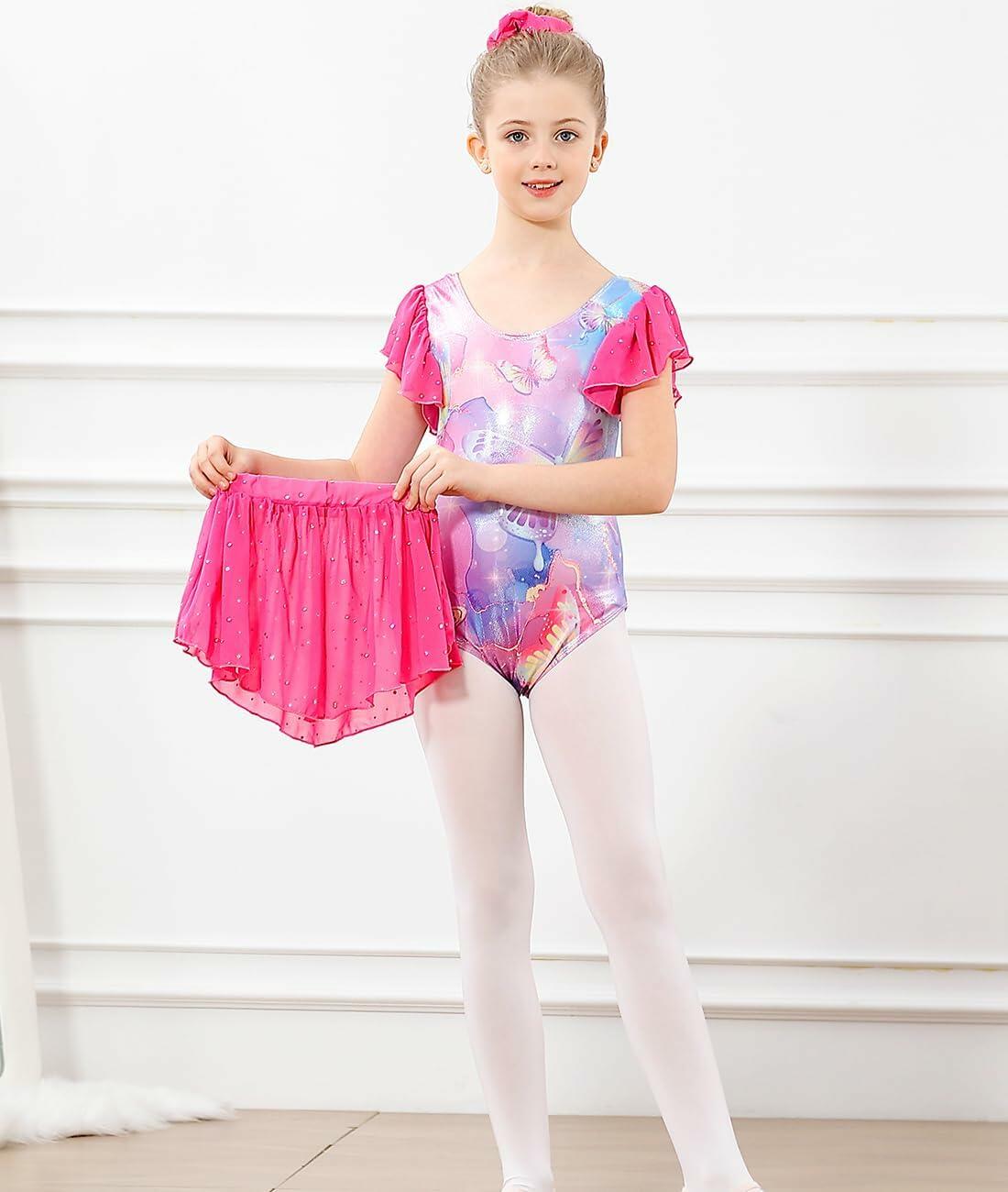 Idgreatim Girls Dance Leotard Butterflies Ballet Outfit with Skirt Size 8-9