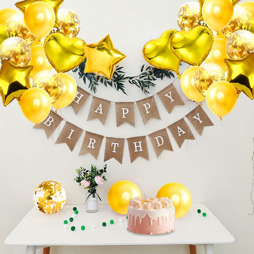 28Pcs Happy Birthday Foil Balloons Star Heart 18" Gold Confetti