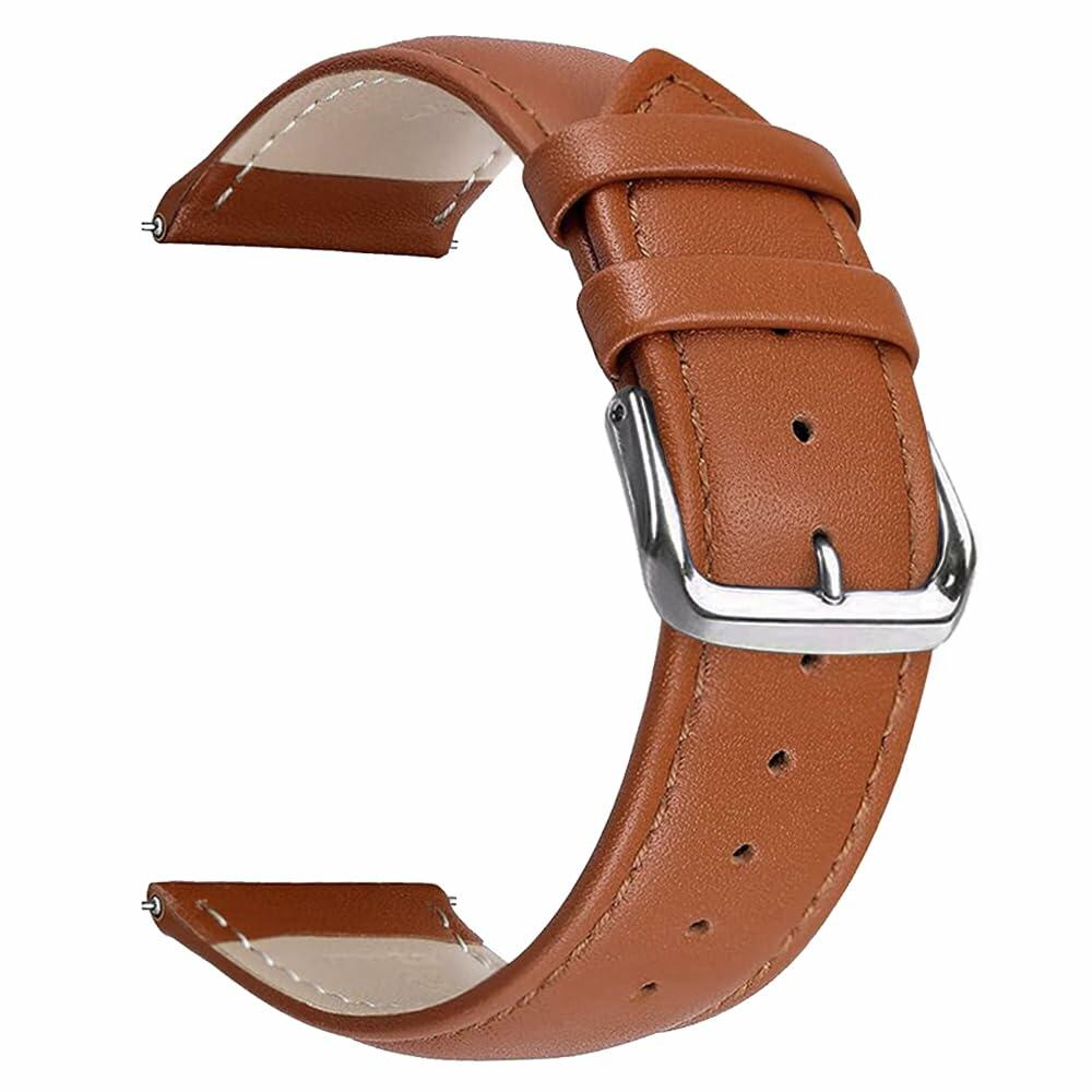 Narako Genuine Calf Leather Watch Band Stainless Steel Buckle 24mm Light Brown