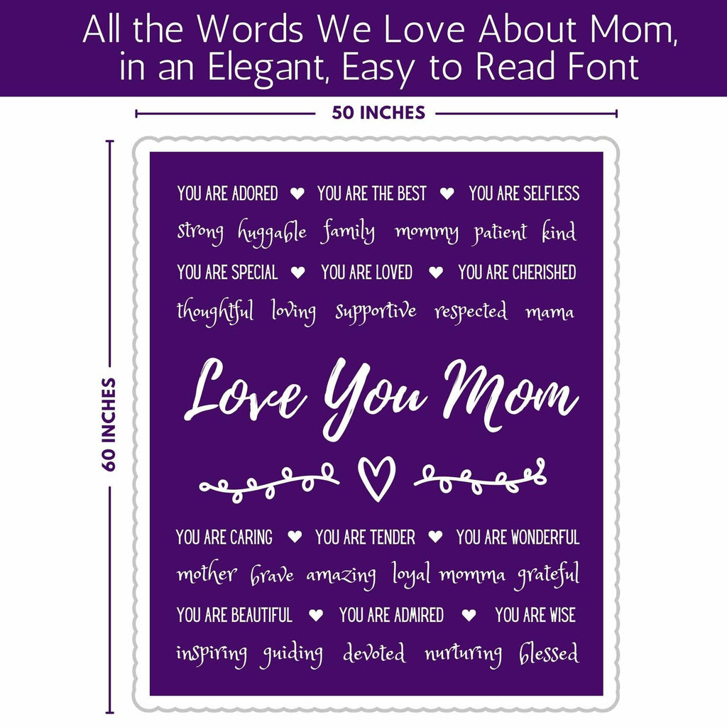 FILO ESTILO Love You Mom Sherpa Throw Blanket 60x50 Purple Violet