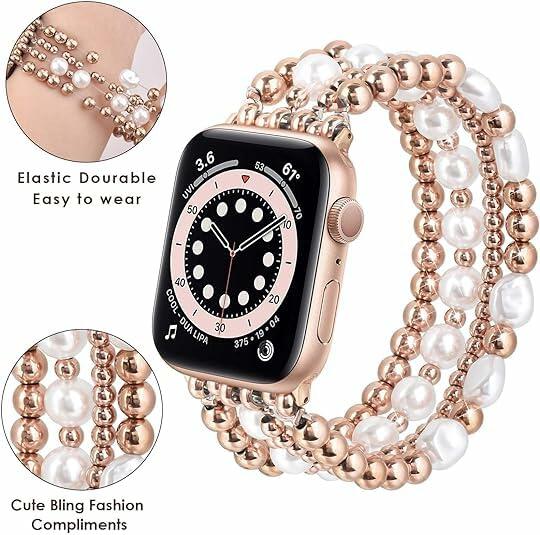 RDISOR Metal Beaded Bracelet for Apple Watch 42/44/45mm Steel Band
