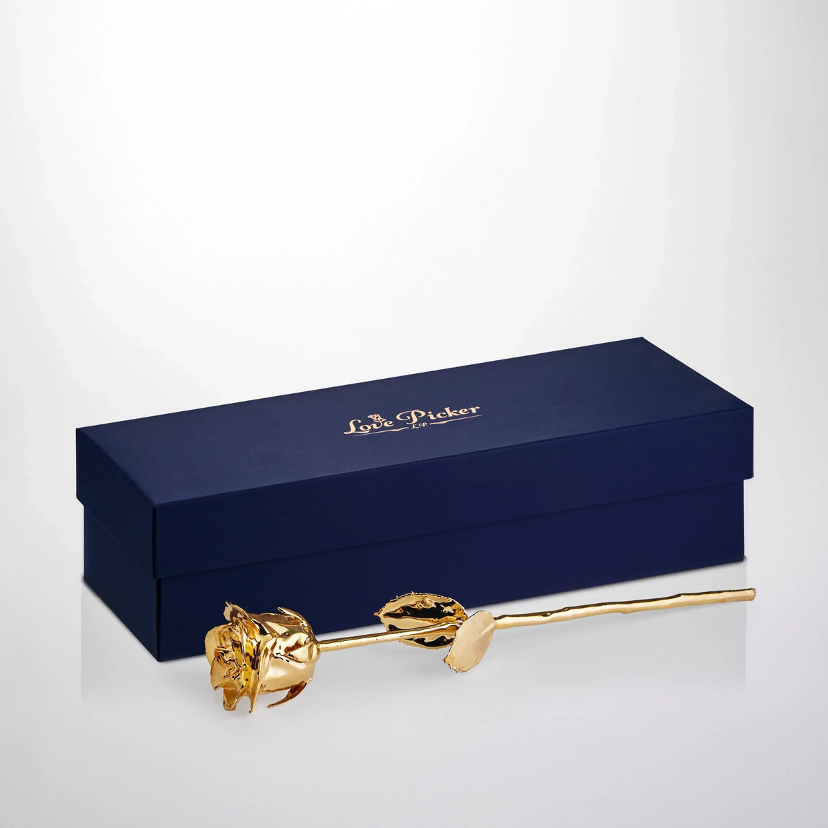 24 Karat Gold Plated Rose 11.5" - Royal Navy Blue Box
