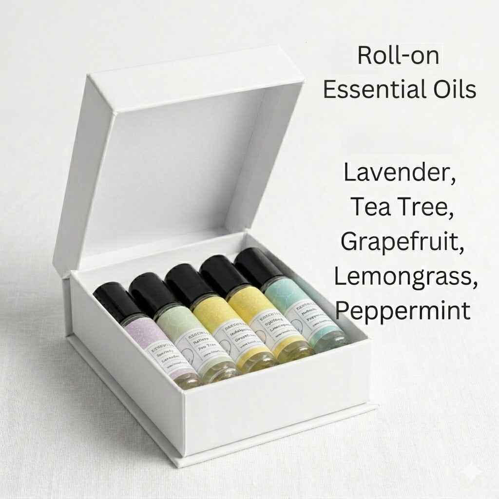 Natural Essential Oil Roll-On Set – 5 Aromatherapy Oils