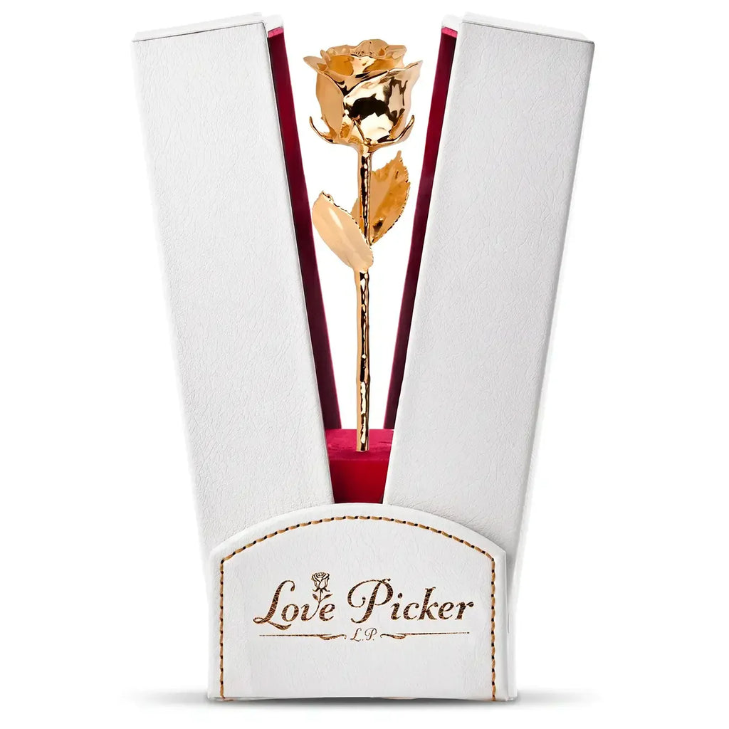 24K Gold Dipped Rose 7" - Pearl Color Gift Vegan Leather Box