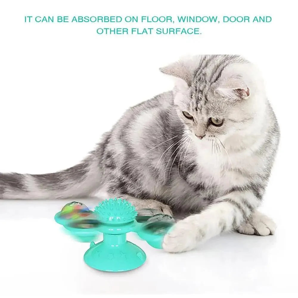 Rotatable Funny Massage Cat Toys Windmill LED Ball Teeth Cleaning Toys For Pets Interactive Turntable Tease Cat Toys