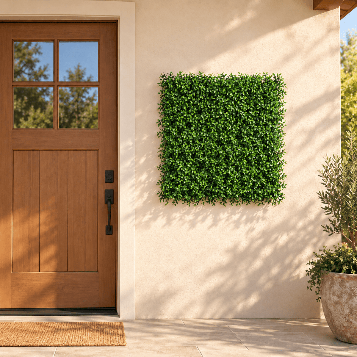 Artificial Ruscus Vertical Garden Green Wall Panel 40×40in 11 SQ FT – UV Resistant – Commercial Grade