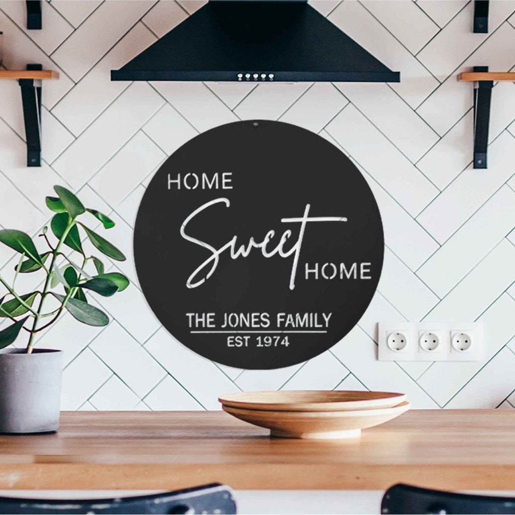 [COL] Sweet Modern Family Plaque - Circle Home Sweet Home Sign With Name and Date or Address