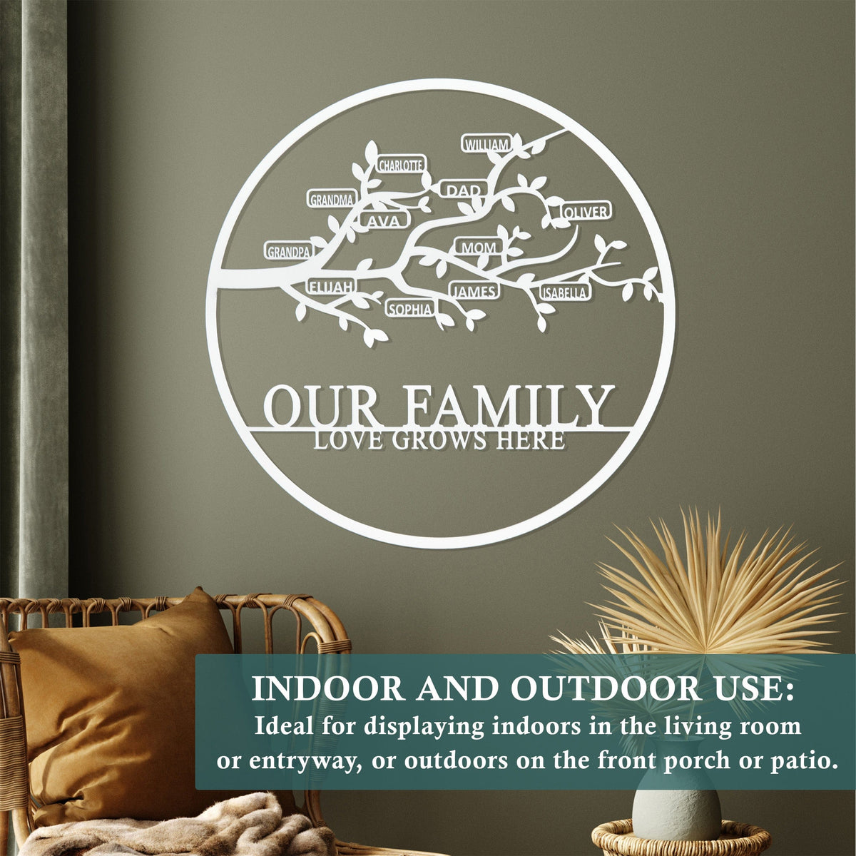 [COL] Personalized Family Branch Metal Sign – Custom Name & Date Wall Art – Laser Cut Steel Circle with Names on Branch