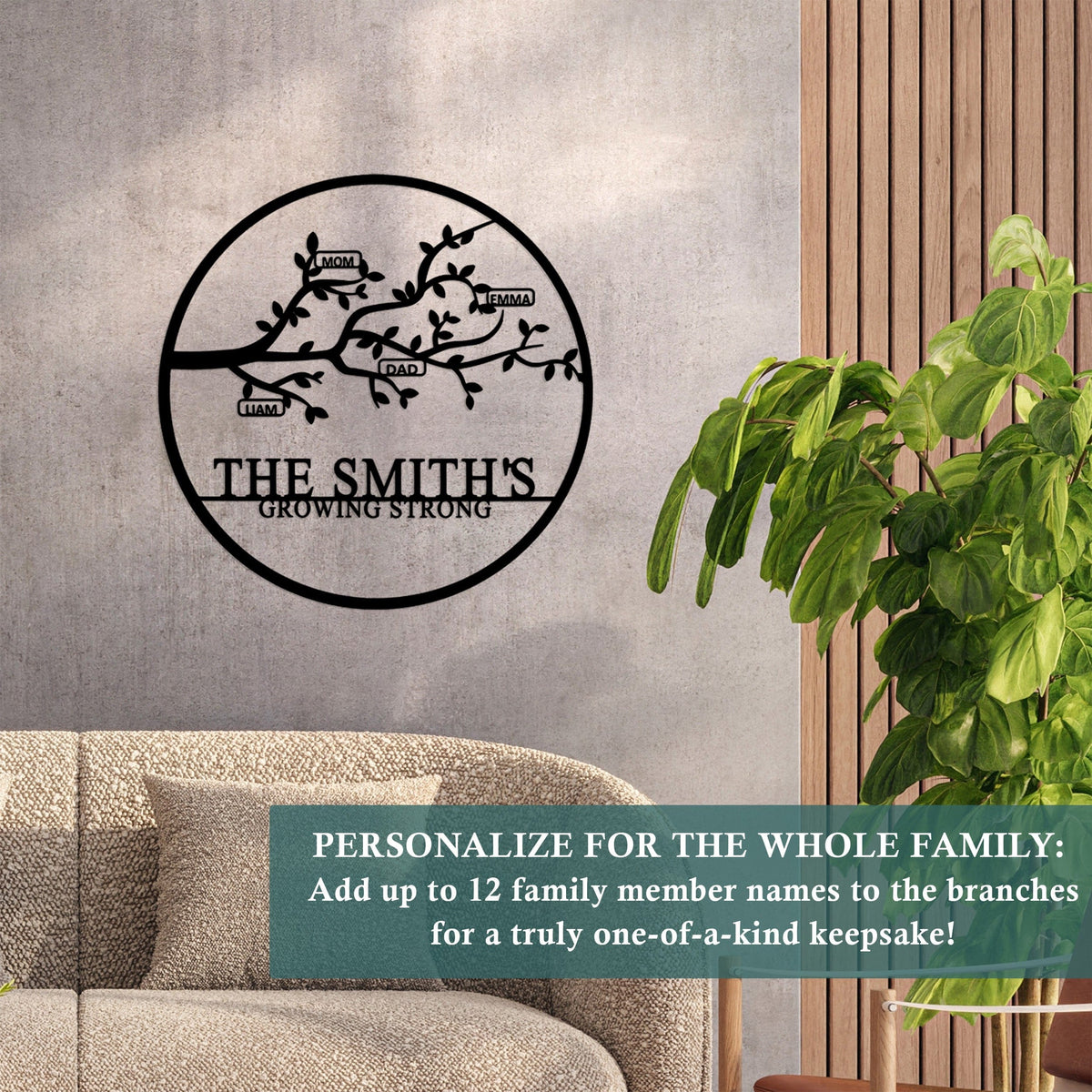 [COL] Personalized Family Branch Metal Sign – Custom Name & Date Wall Art – Laser Cut Steel Circle with Names on Branch