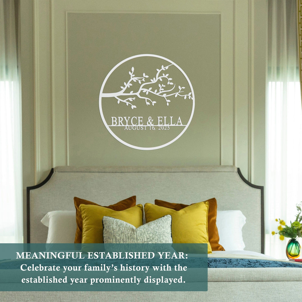[COL] Personalized Family Branch Metal Sign – Custom Name & Date Wall Art – Laser Cut Steel Circle with Names on Branch