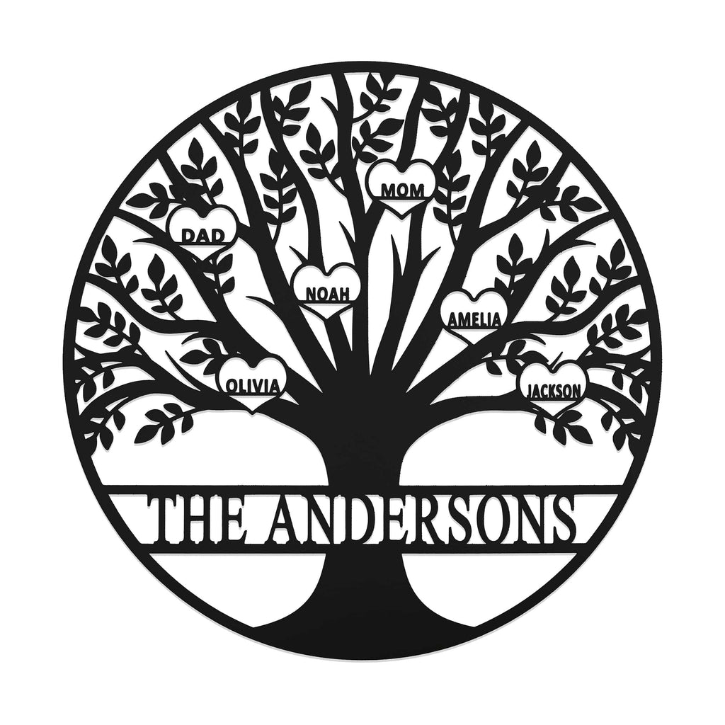 [COL] Tree of Life Personalized Family Tree Metal Sign with Hearts – Custom Name & Date – Large Laser Cut Steel Wall Art