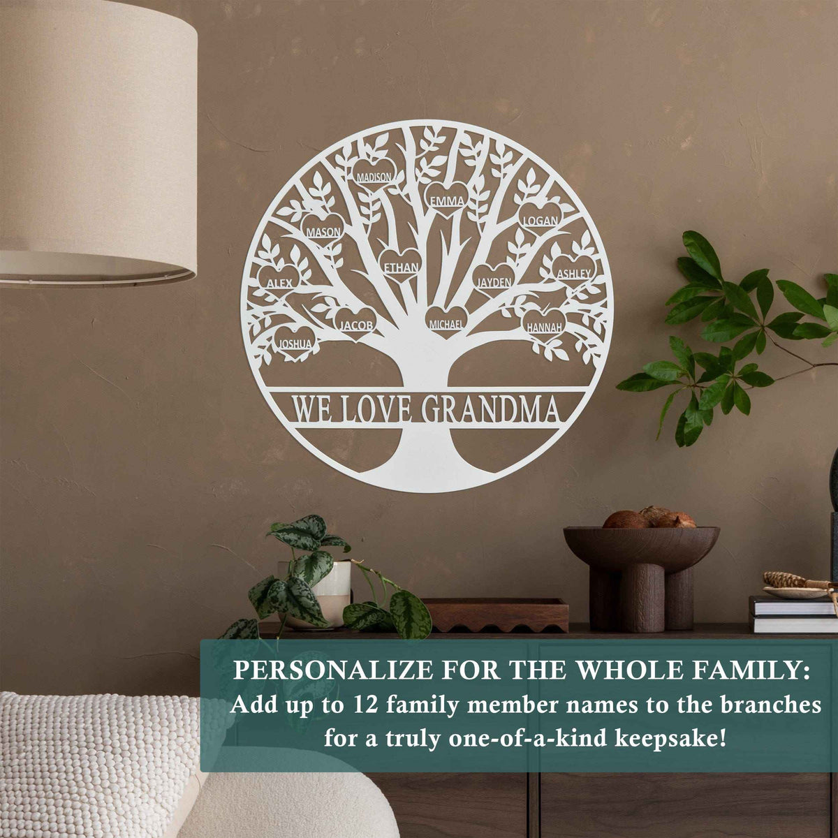 [COL] Tree of Life Personalized Family Tree Metal Sign with Hearts – Custom Name & Date – Large Laser Cut Steel Wall Art