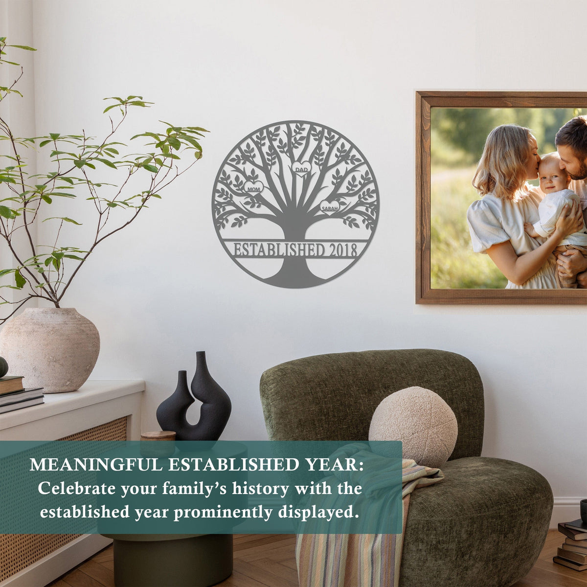 [COL] Tree of Life Personalized Family Tree Metal Sign with Hearts – Custom Name & Date – Large Laser Cut Steel Wall Art