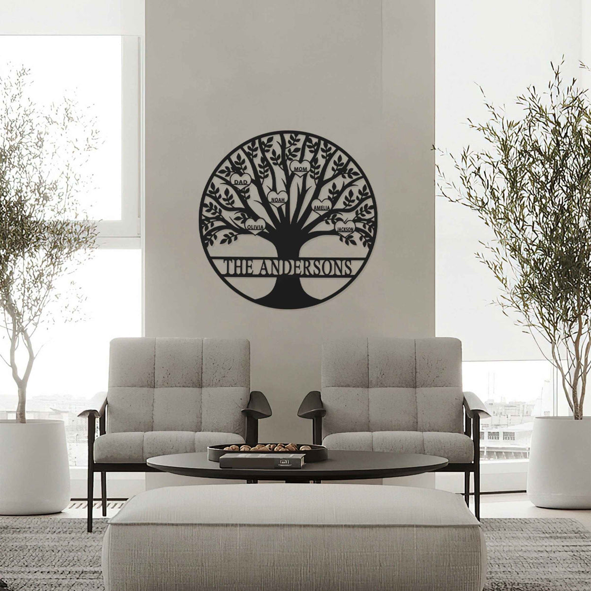 [COL] Tree of Life Personalized Family Tree Metal Sign with Hearts – Custom Name & Date – Large Laser Cut Steel Wall Art
