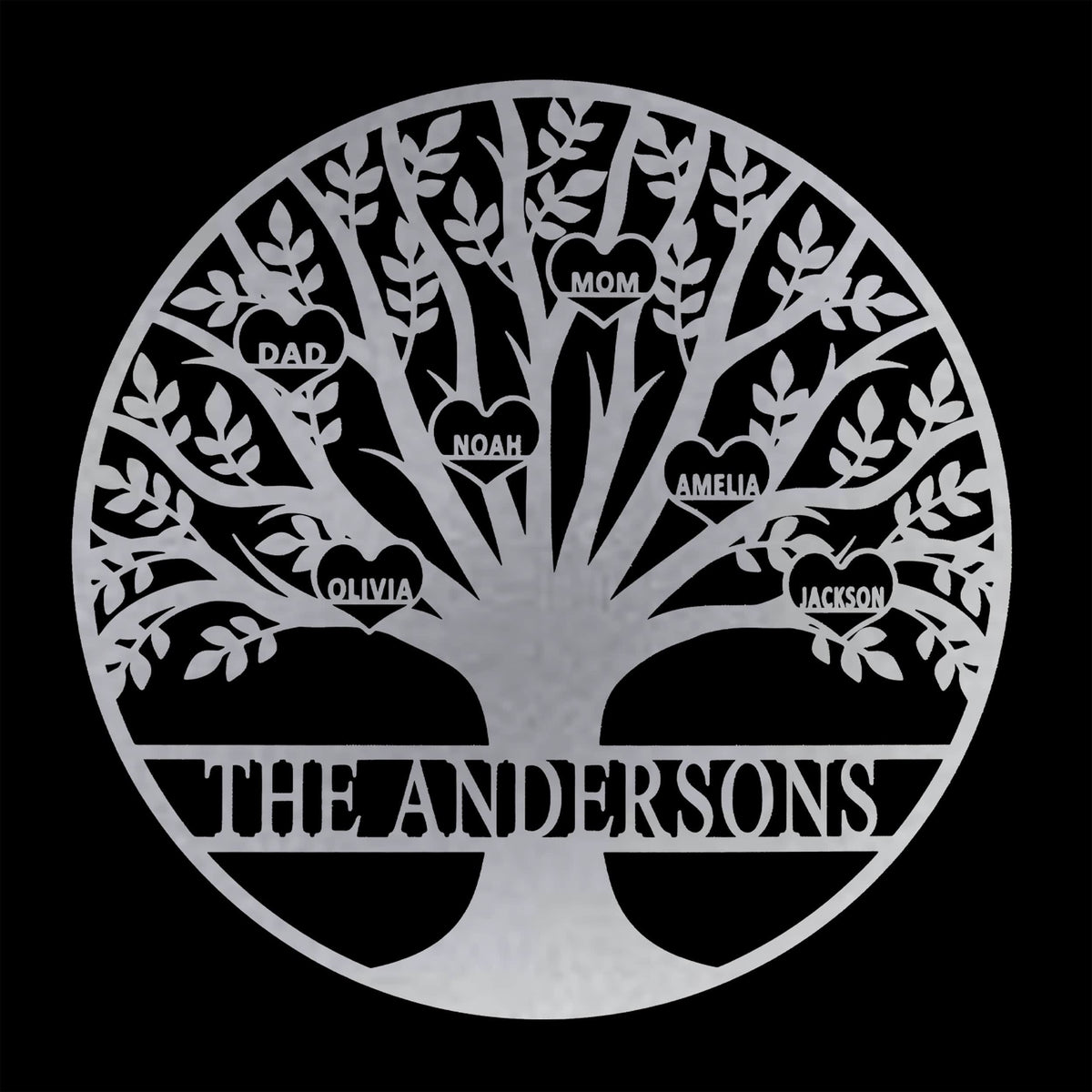 [COL] Tree of Life Personalized Family Tree Metal Sign with Hearts – Custom Name & Date – Large Laser Cut Steel Wall Art