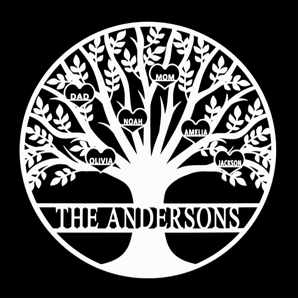 [COL] Tree of Life Personalized Family Tree Metal Sign with Hearts – Custom Name & Date – Large Laser Cut Steel Wall Art