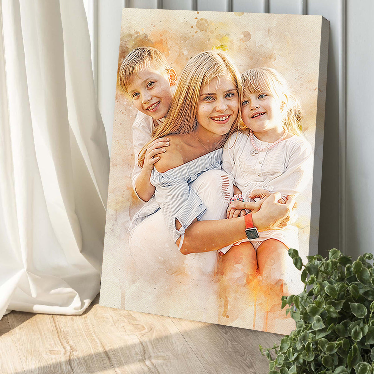Family Watercolor Portrait Custom Wall Art