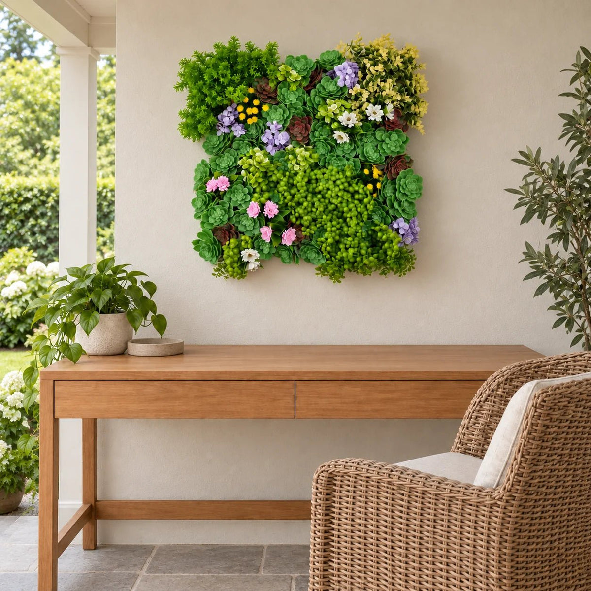 Dense Succulent Artificial Vertical Garden Green Wall Panel 20×20in – UV Resistant – Commercial Grade