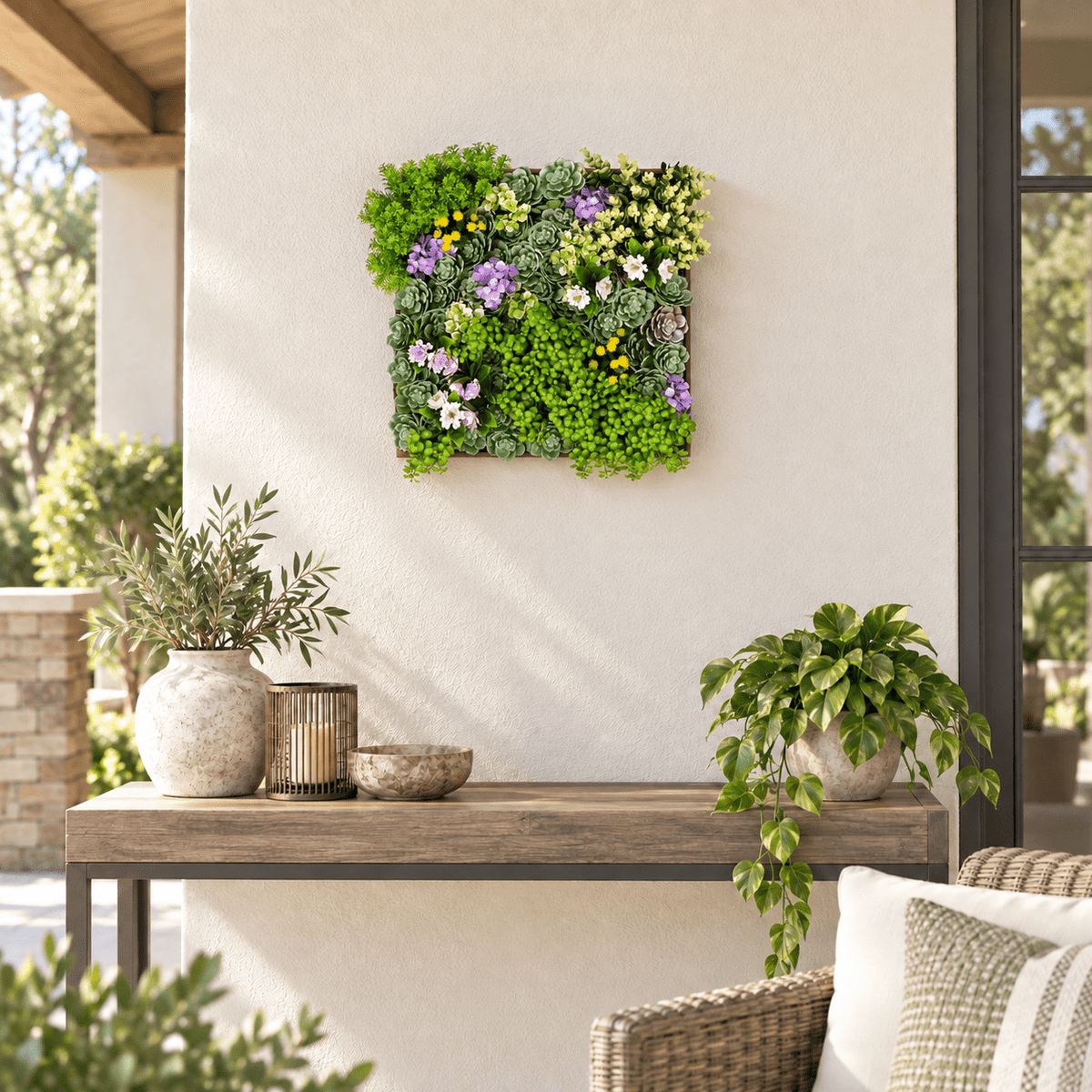 Artificial Moss and Succulent Hanging Wall Art Frame(Wall Art) 20in – UV Resistant