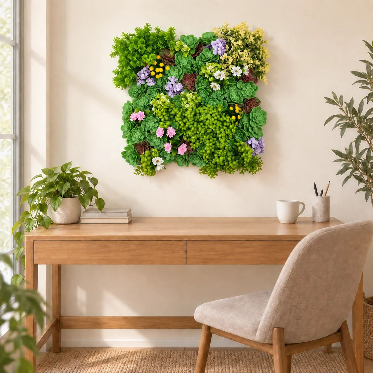 Dense Succulent Artificial Vertical Garden Green Wall Panel 20×20in – UV Resistant – Commercial Grade