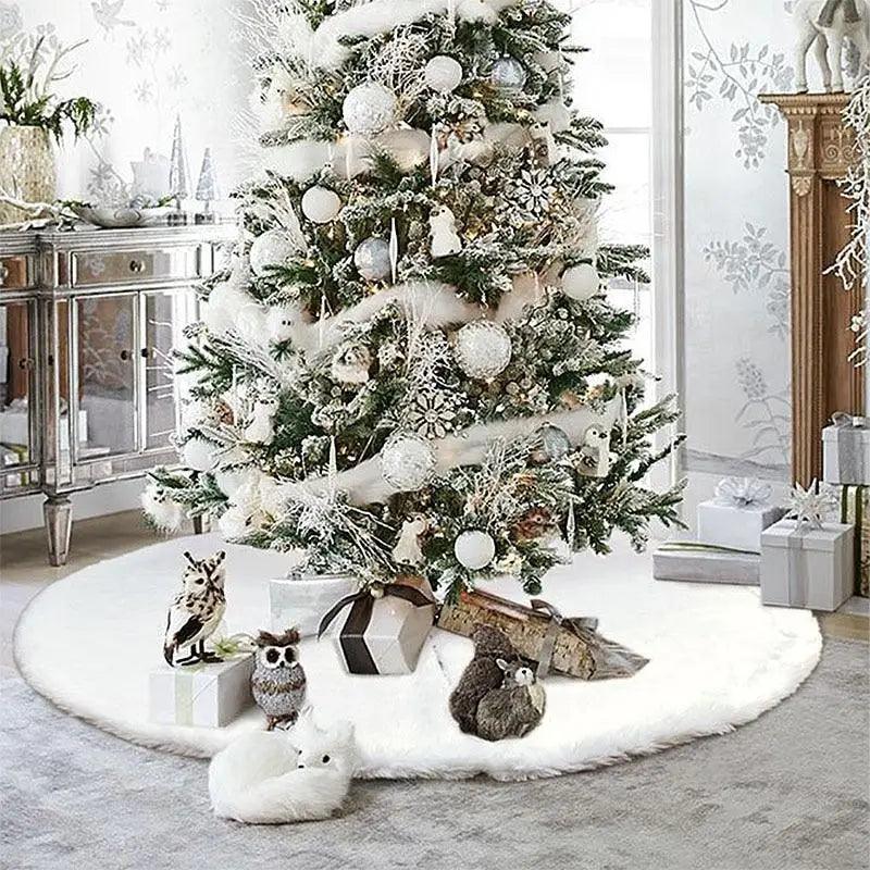 White Christmas Tree Skirt Plush Faux Fur Xmas Tree Carpet Merry Christmas Tree Decorations Ornament New Year Home Decor