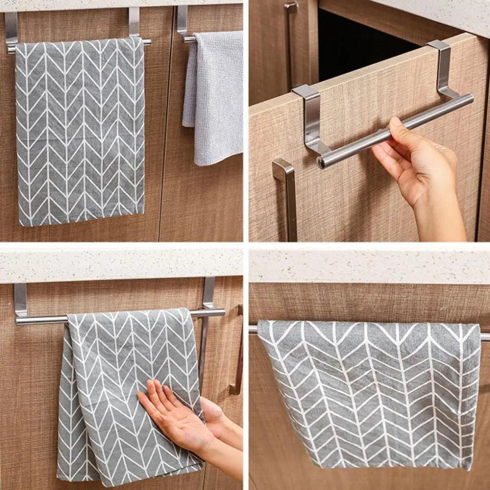 Towel Rack Over Door Towel Bar Hanging Holder Stainless Steel Bathroom Kitchen Cabinet Towel Rag Rack Shelf Hanger Tool Gadget