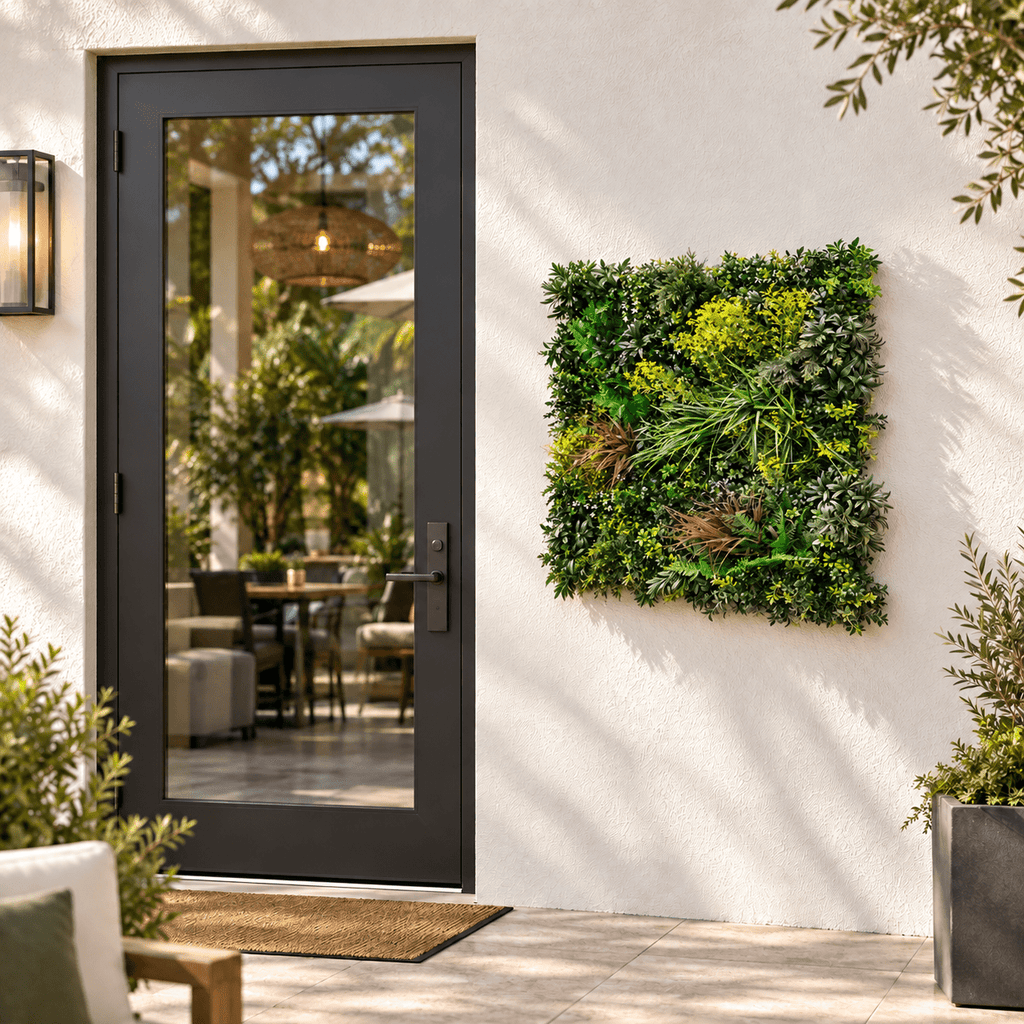 Tropical Vibe Artificial Vertical Garden Green Wall Panel 35×35in – NFPA 701 Certified – UV Resistant – Commercial Grade