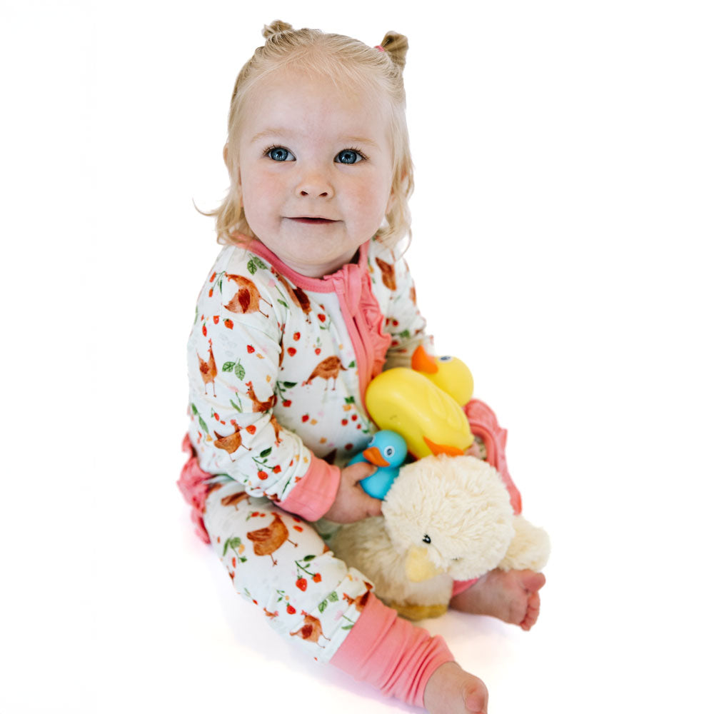 Evalyn Chickens Bamboo Ruffle Convertible Footie