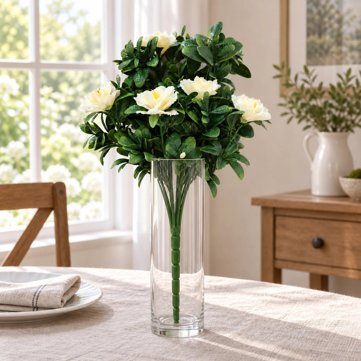 White Rose Bunch Artificial Hanging Plant 18in – UV Resistant