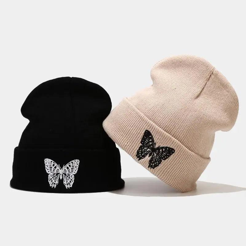Winter Comfortable Butterfly Warm Caps Soft Elastic Outdoor Elegant Cap For Women And Men Stretchy Cold Weather Caps